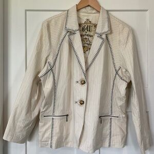 GW Graffwear Pinstriped blazer jacket gold buttons embroidered